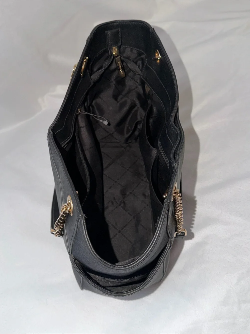 Michael Kors Black Saffiano Leather Tote with Gold Chain Straps - Picture 4 of 5